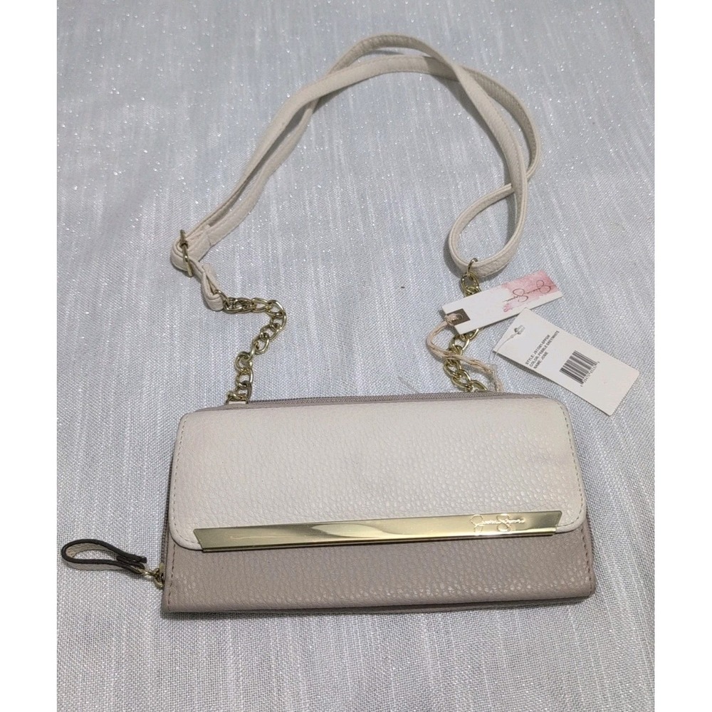 Jessica Simpson Josie Wallet Crossbody Purse Pebble Beige Cream Chain Strap NWT